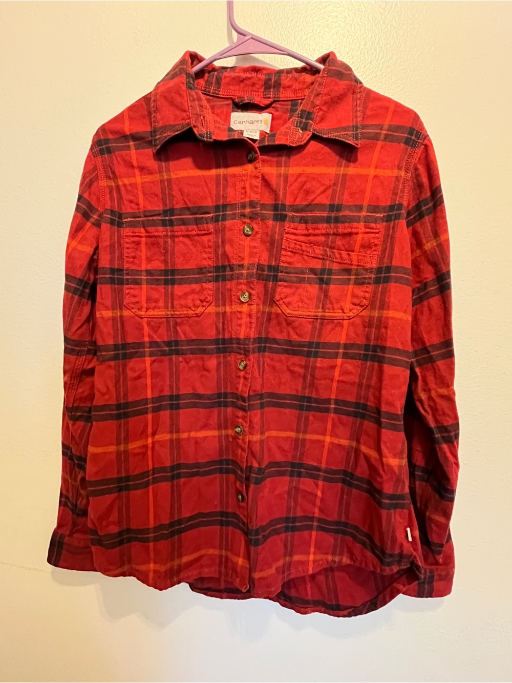 Carhartt Women’s Red Plaid Button-Up Shirt Fall 2018 Flannel Medium